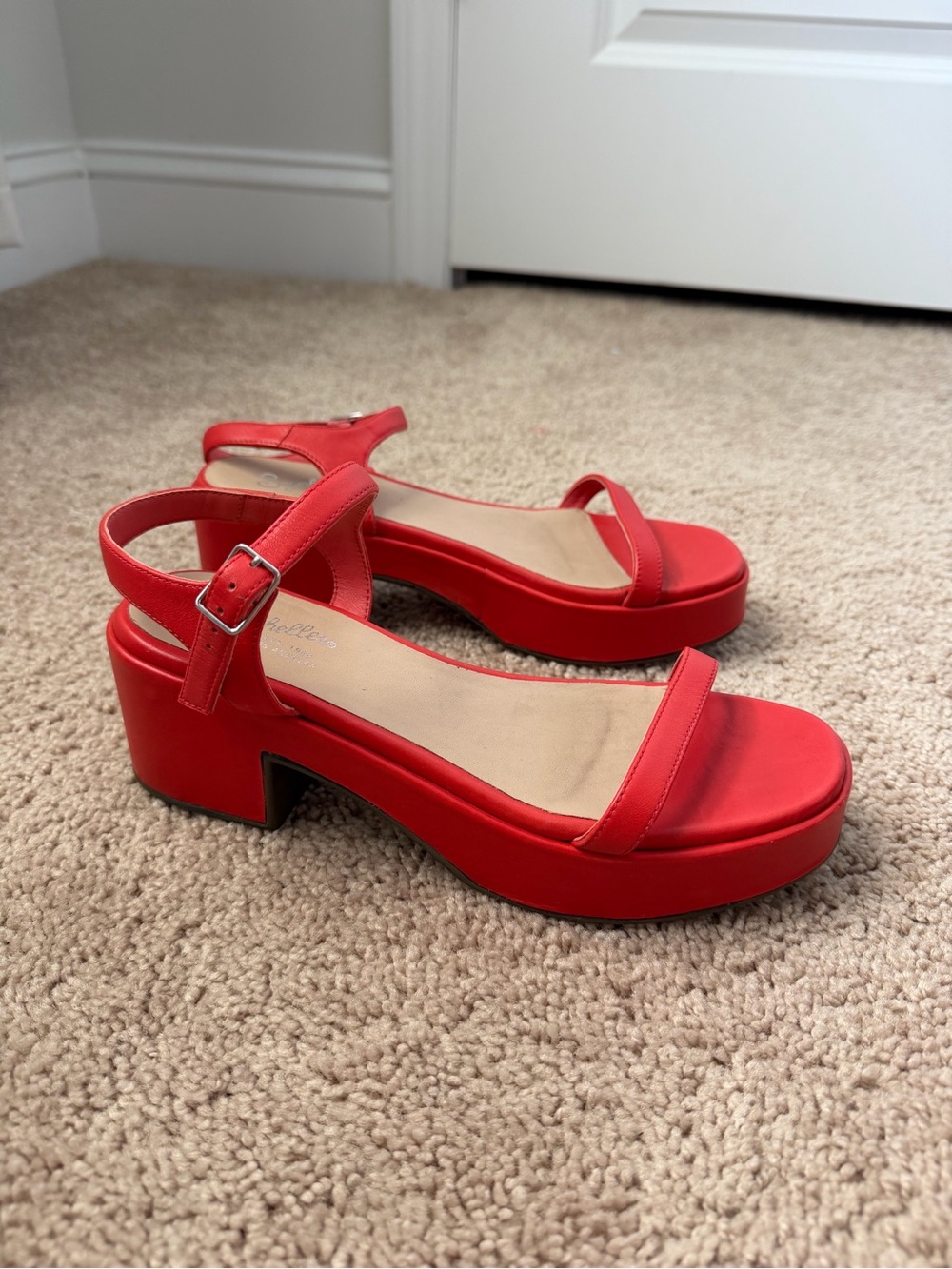 Seychelles Rest Assured Red Leather Strappy Open Toe Platform Block Heels US 7